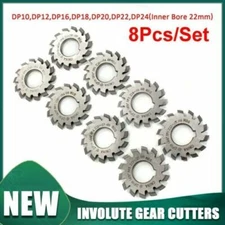 8Pcs 14.5° Involute Gear Cutter DP8 DP10 DP16 DP20 DP22 DP24 PA14-1/2 Steel HSS