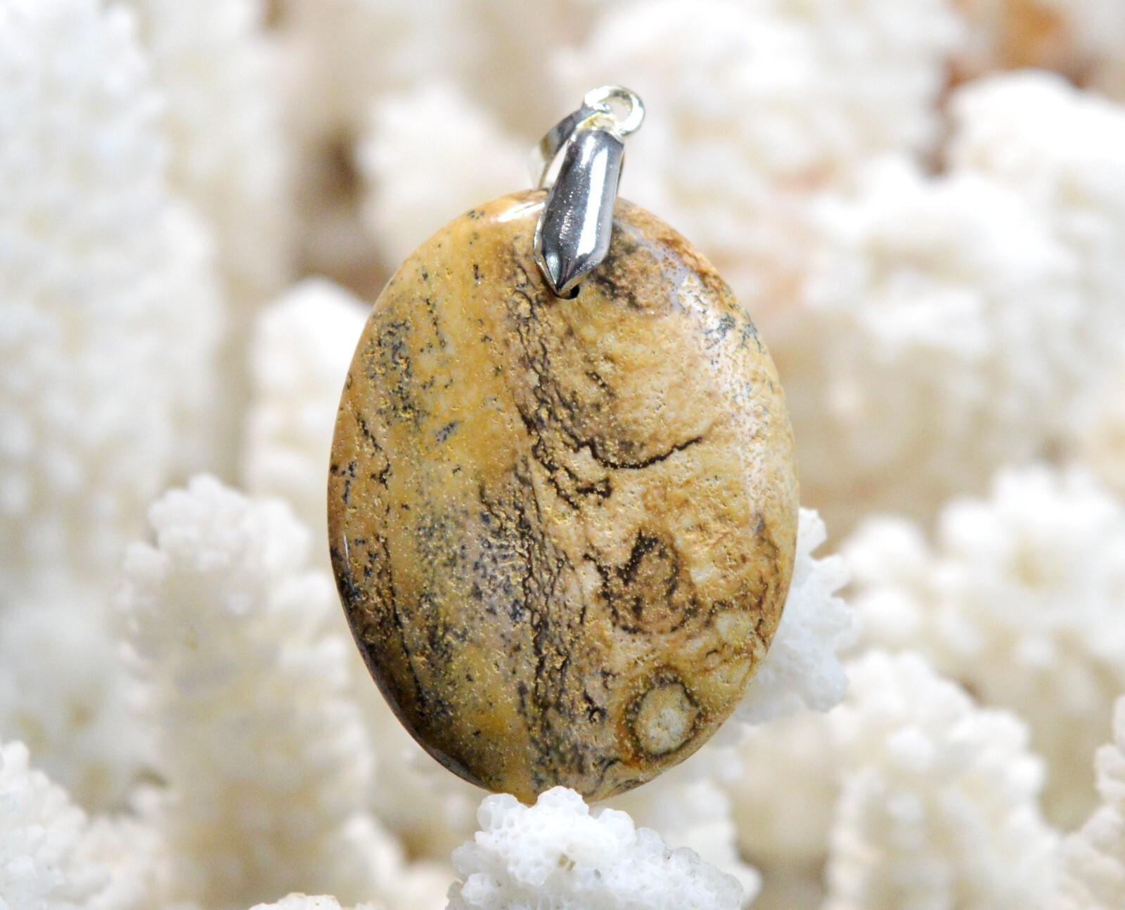 Pendentif jaspe paysage de Namibie 38 carats, le bijou bohème chic en pierre naturelle FP58