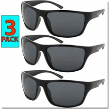 Sport Sunglasses Mens Womens 3 PACK Wrap All Black Style New Cycle Motorcycle