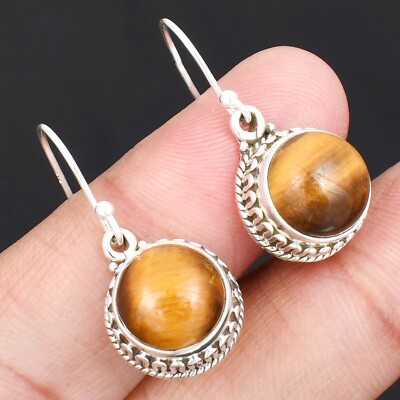 Tiger Eye Solid 925 Sterling Silver Earring Jewelry 1.04'' SE-4859