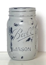 Farmhouse Painted Light Gray Distressed Rustic Ball Mason Jar Pint Decor Vase