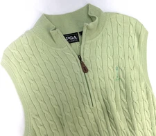 PGA Authentic 1947 Sleeveless Light Sweater 1/2 Zip Mens L Cable Cotton Green