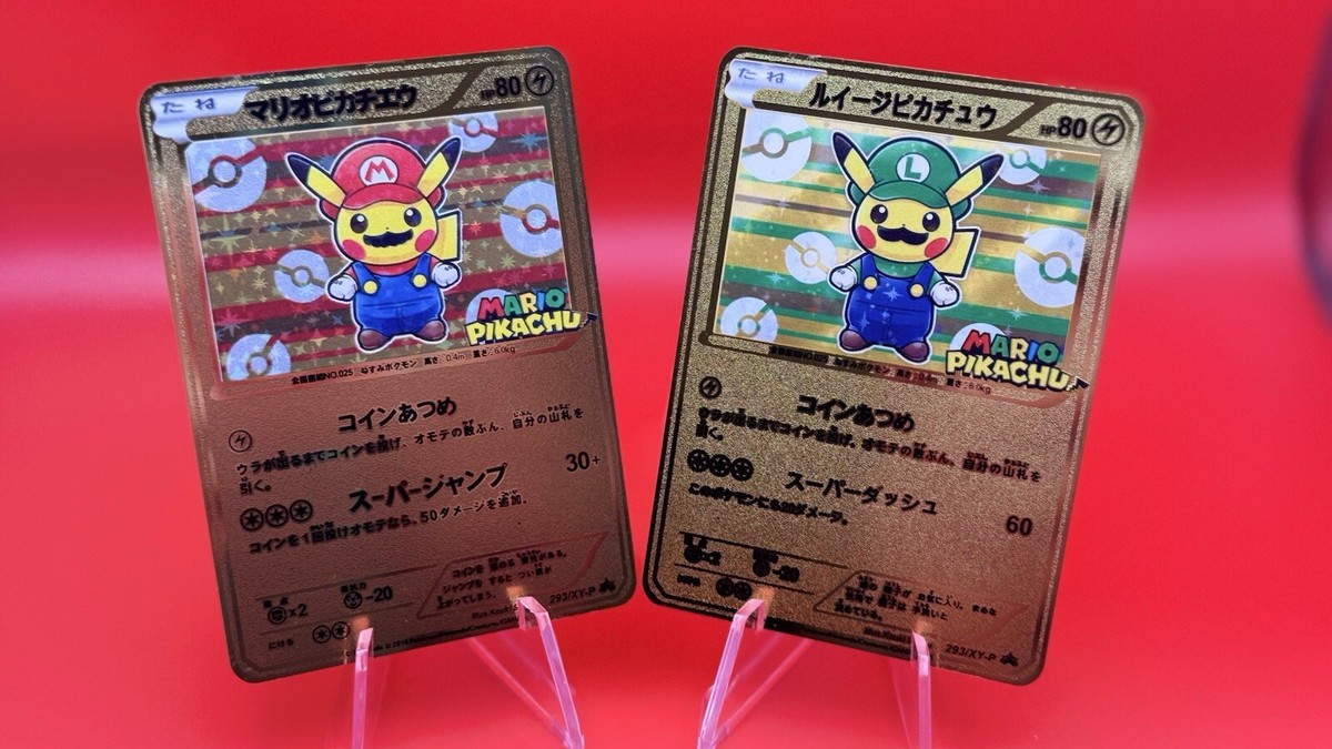 Pikachu Mario & Luigi 4 Card Set Metal Japanese Pokémon Card