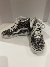 Vans Off The Wall Girls Hi Top Flower Sneaker Sk8 Lace Up Zipper In Back Size3