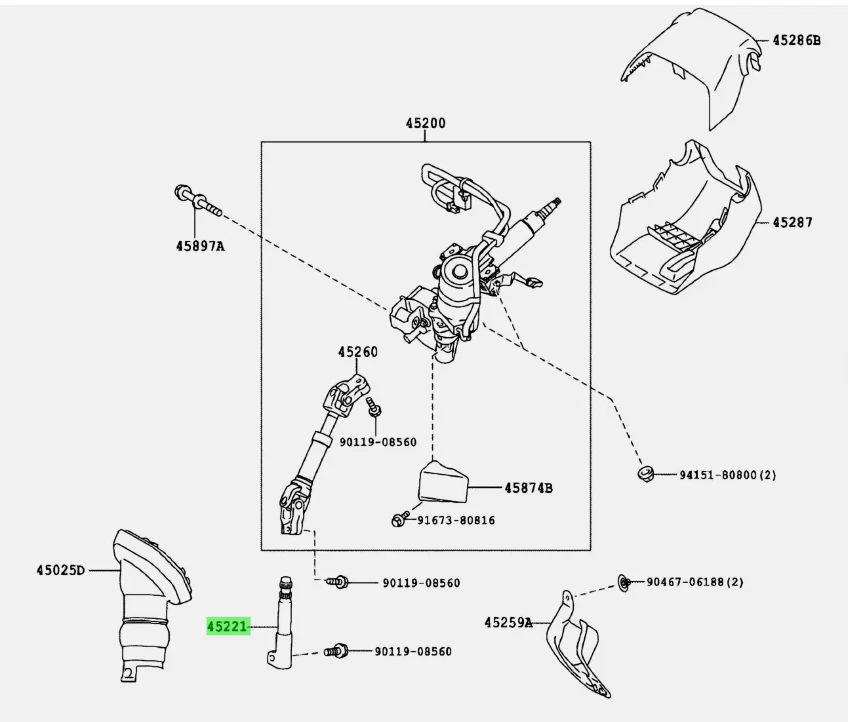 TOYOTA Genuine OEM Prius Scion xB Steering Intermediate Shaft 45221-12330 - Изображение 2 из 3