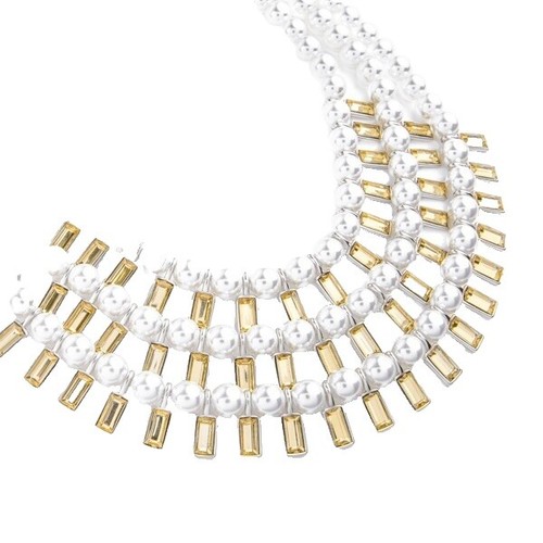 Collier Ancien Style Jacqueline Plunder - Perles Nacrées & Strass Sur Finition Bronze