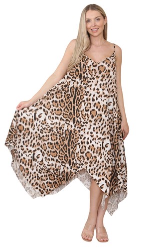 Women's Italian Elephant Print Strappy Hanky Hem V Neck Sleeveless Dress Summer - Picture 69 of 112
