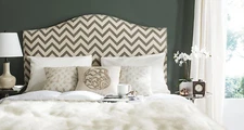 Connie Grey/ Wheat Chevron Camelback Headboard - Silver Nailhead (Full)