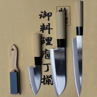 Herbertz Jap. Kochmesser Set, 4 Teilig, Sashimi Santoku Kodeba Mit Abziehstein