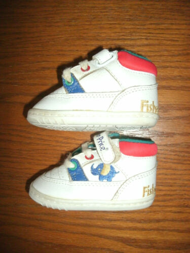 Fisher Price Sneakers sz 2 white shoes w/ elephant embroidery lace up leather - Picture 3 of 7