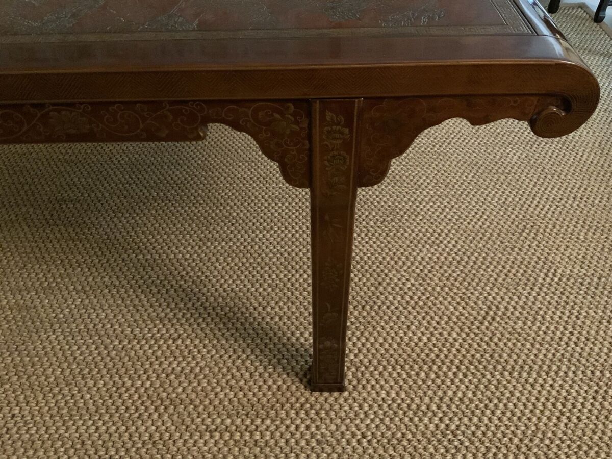 Vintage Drexel Heritage Chinoiserie Cherry And Leather Inlay Vintage Drexel Heritage Chinoiserie Cherry And Leather Inlay