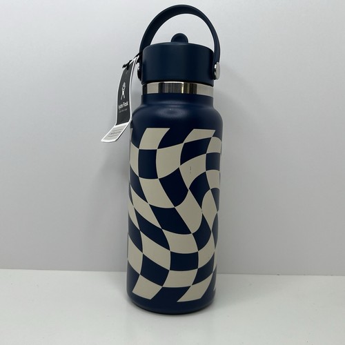 Hydro Flask 32 oz Wide Mouth Flex Straw Cap Limited Edition Checkered Indigo New - Picture 2 of 7