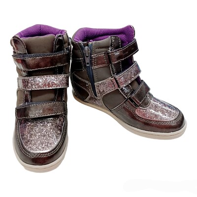 Candies Girls Hi Top Strappy Fashion Boots-1M-Gray Purple Sparkly