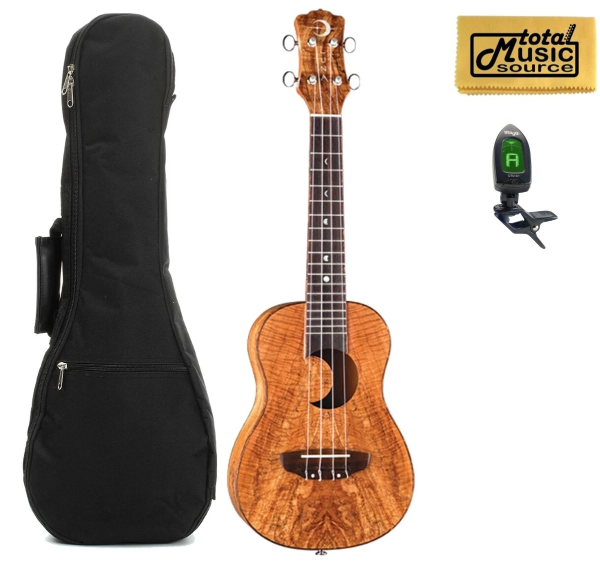 Luna Exotic Spalt Maple Concert Ukulele Crescent Moon w Gigbag Tuner TMS Polis