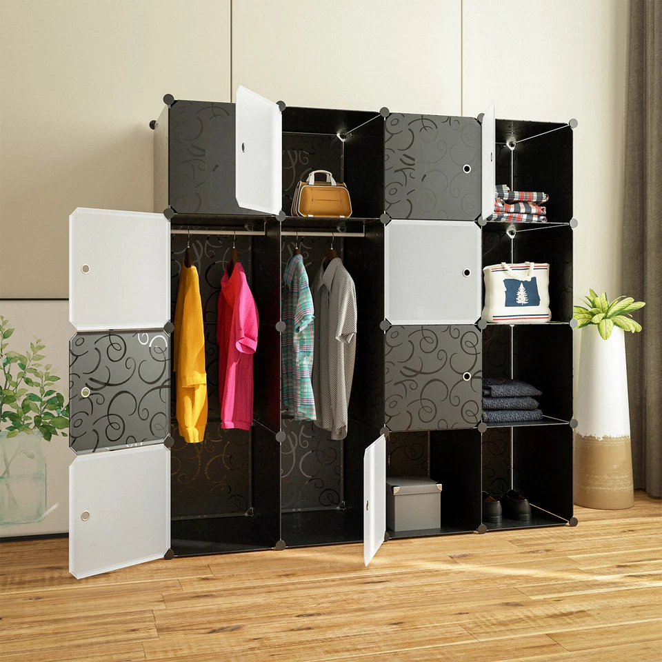 Armadio Modulare a Cubi Con Appendiabiti Scaffali Mobile Organizer Componibile