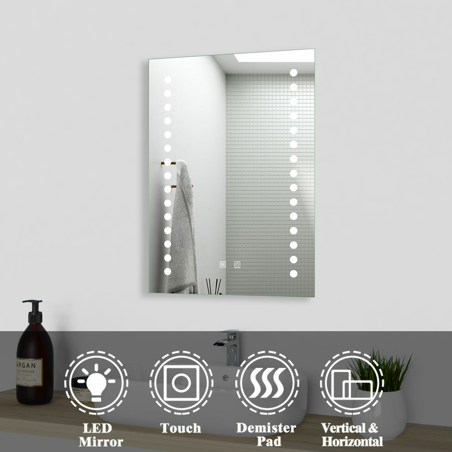 LED Cloakroom Bathroom Mirror Lights Touch Switch Illuminated Anti Mist
