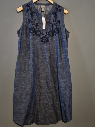 Chicos Mondblumen bestickt Midi weiche Baumwolle Kleid Gr. 2,5 Neu Freizeit Party