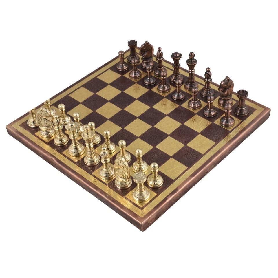 Staunton Inspired Brass Metal Luxury Chess Pieces & Board Set-12" -Copper & Gold - Image 2 of 4