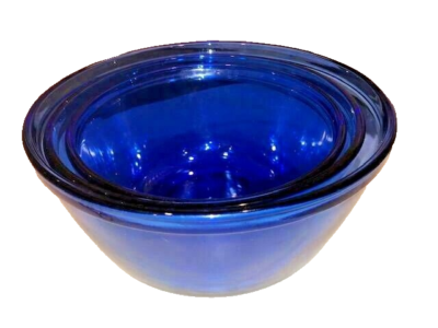 Anchor Hocking Vintage Set of 3 Clear Cobalt Blue Glass Mixing