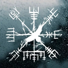 Viking Compass with Raven Vinyl Decal | Vegvisir Norse Protection Sticker Huginn
