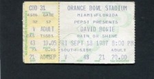 1987 David Bowie Concert Ticket Stub Miami Orange Bowl Glass Spider Tour