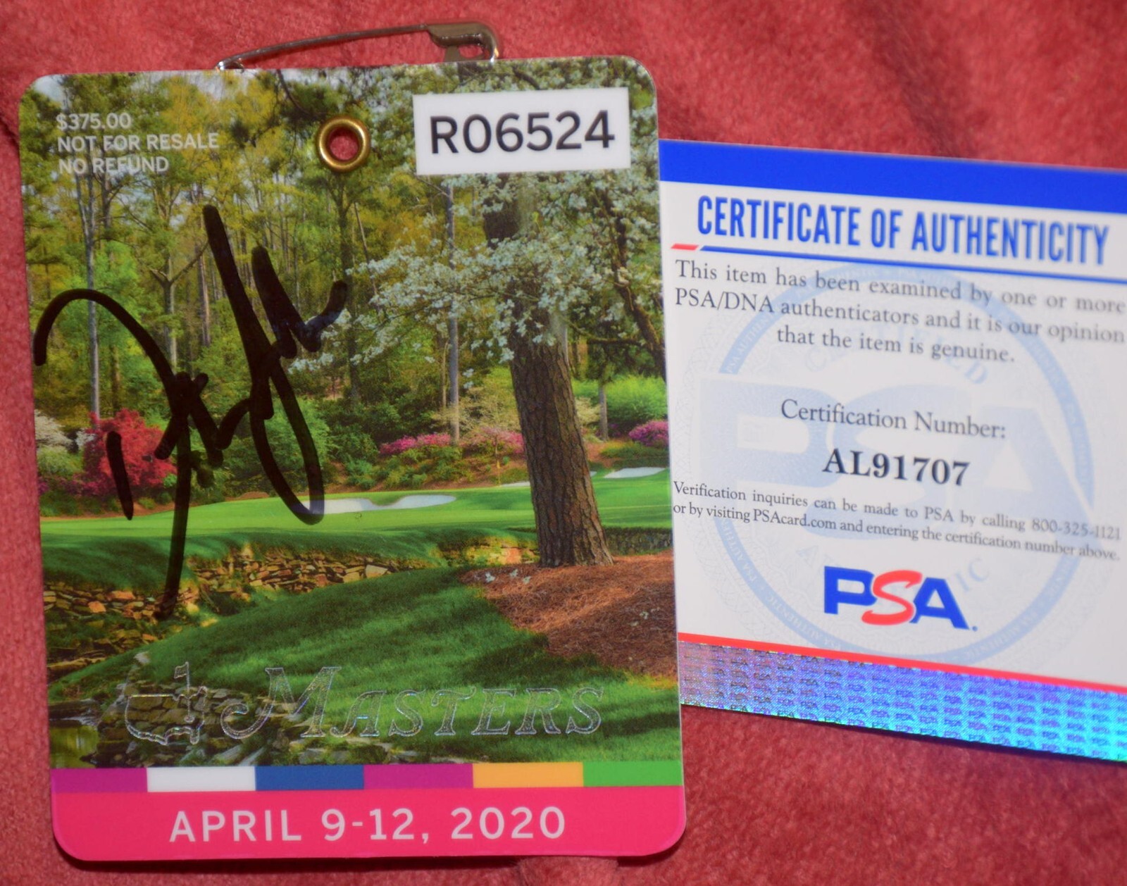 Dustin Johnson Autographed Signed 2020 MASTERS Badge *Low # *PSA/DNA COA 