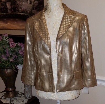 ALBERTO MAKALI Women's Metallic Gold Dot Bling Designer Blazer Jacket Sz 12 NWT!