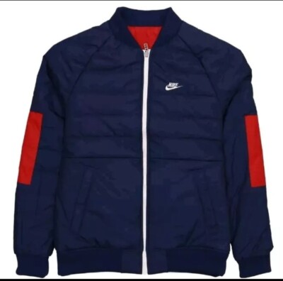 Nike Sportswear Therma-Fit Legacy Reversible Bomber Jacket Men s Sz S Red Blue 