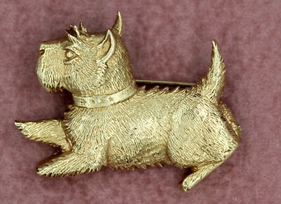 Vintage Antique 14k Yellow Gold Scottie Dog Scottish Terrier Animal Brooch Pin