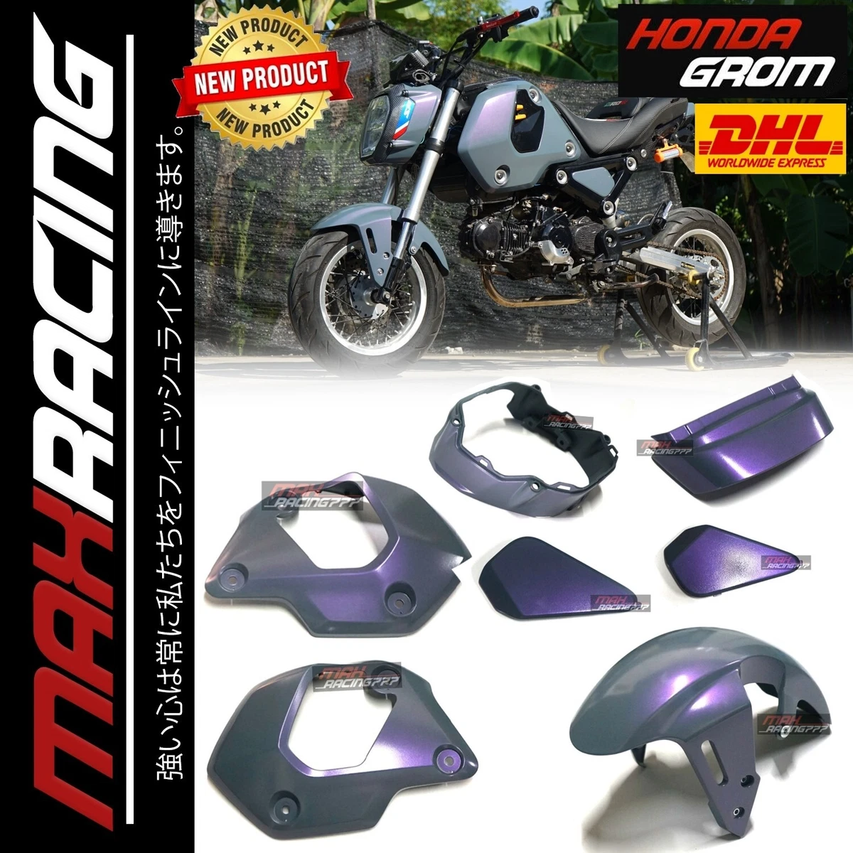 GREY HONDA NEW GROM GROM 125 2023 2024 7PC BODY PANELS FRAME