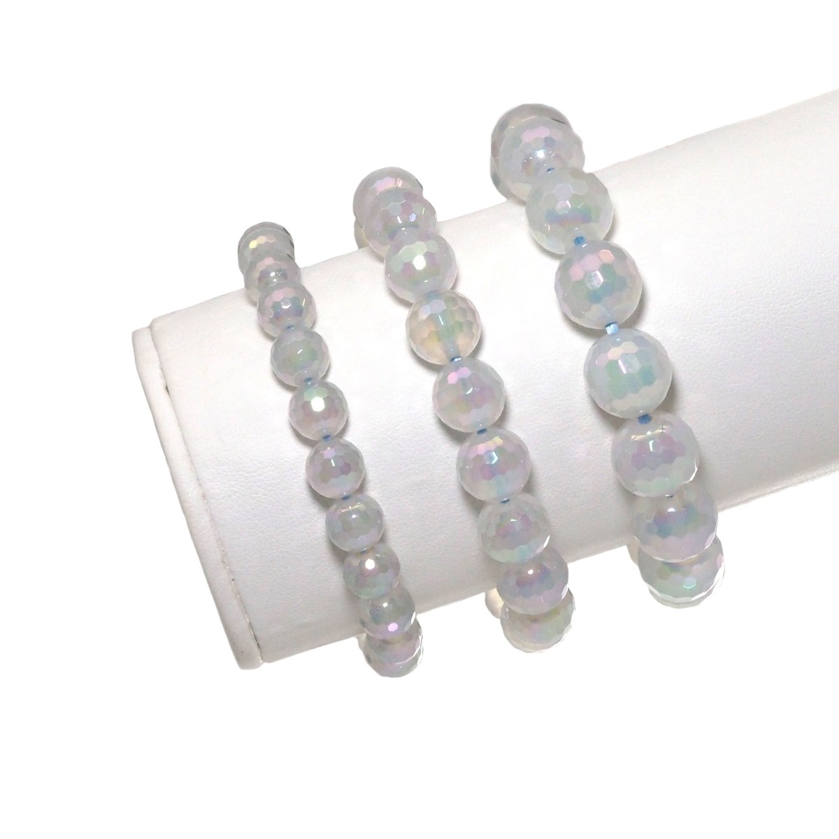 Natural Mystic White Agate, 6/8/10/12mm Handmade Round Bead Bracelet, Chakra