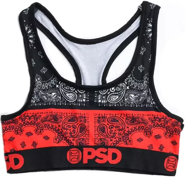 PSD Women Sports Bra Red Black Split Bandana Size XL Extra Large New NIP