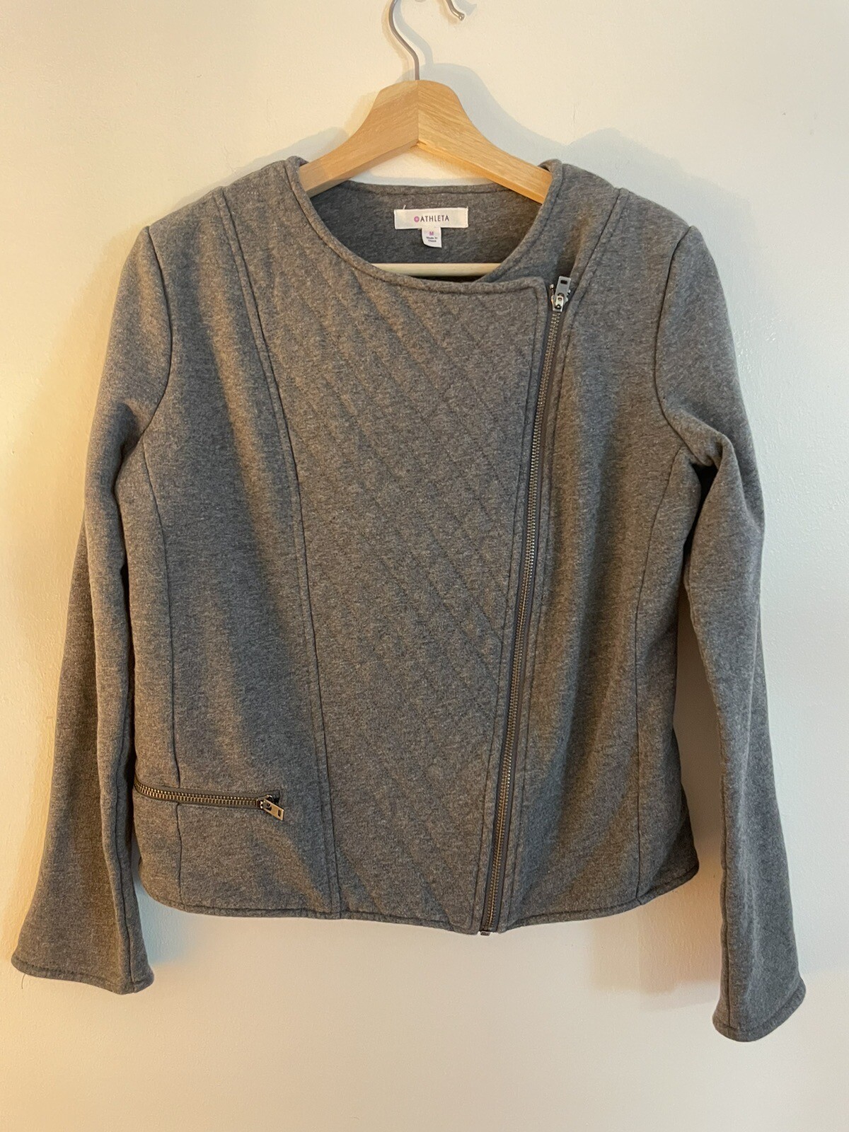 Athleta Belvedere Moto Jacket Gray Asymmetrical Zip Q… Gem