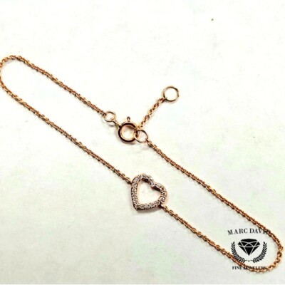 14kt Rose Gold Mini Open Heart Diamond Bracelet   7  Adjustable