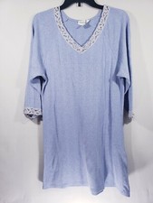 Vintage Women's Natori Sleep Dress Size Small Blue With Lace Accents