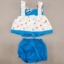 Vtg 70s Lot Blue Baby Girl Infant Outfit Heart Swing Tank Top Shorts Set 9-24M