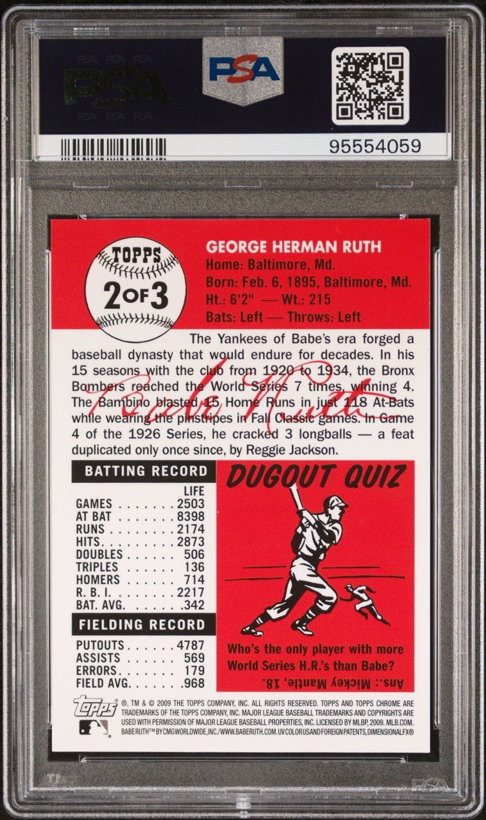 2009 TOPPS FACTORY SET GOLD REFRACTOR BABE RUTH #2 BABE RUTH CARD PSA 10 view 2