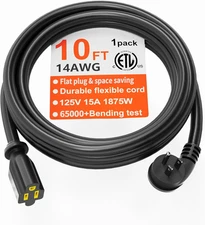 HUANCHAIN 14 Gauge 10 FT Flat Plug Extension Cord Black Indoor Outdoor, Heavy Du