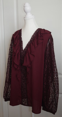 NY&C New York and Company Ruffle Front Lace Women's Size XL Top Burgundy