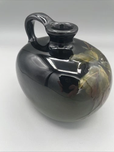 Glazed Weller Louwelsa pottery jug painted leaf motif Handle Crack 5”x5” No“379”