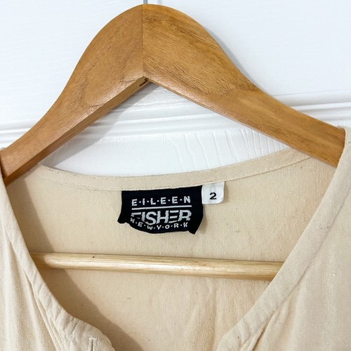 Maxi Vestido Vintage Crema Eileen Fisher 100% Lino Manga Larga Botón Frontal 2 - Imagen 3 de 9