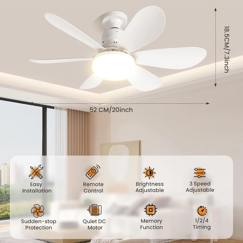 Ventilatore Da Soffitto Con Luce E Telecomando, E27 LED Dimmerabile Plafoniera C - Immagine 2 di 4