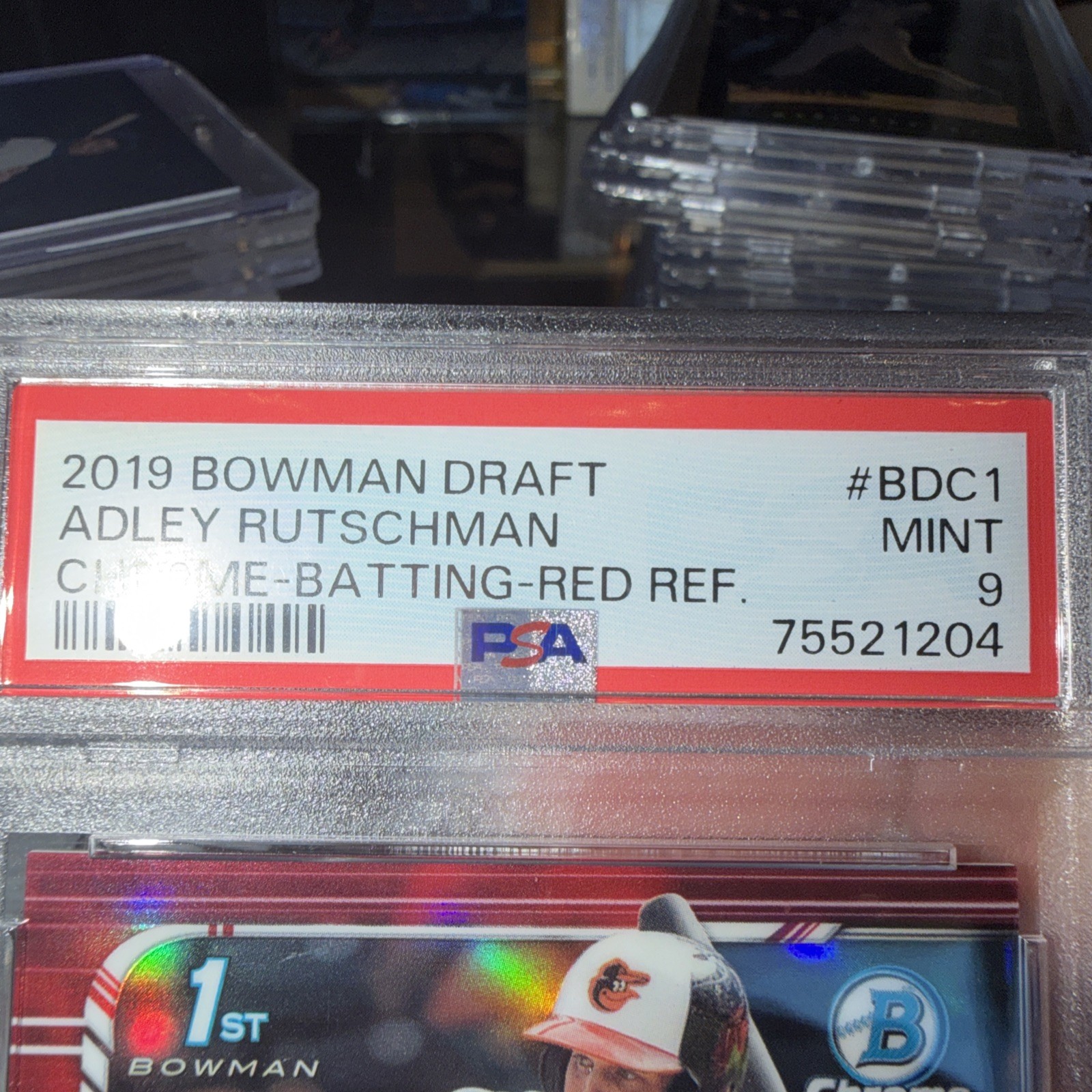 Adley Rutschman 2019 Bowman Chrome Draft BDC1 1st Red Refractor RC #1/5 PSA 9 view 8