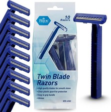 Disposable Medical Razors, Twin Blade, Double Edge, Unisex, 10-Pk
