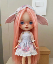 Custom OOAK Blythe Doll Hand-Painted Makeup Bunny Princess Sweet Girl Pink Hair