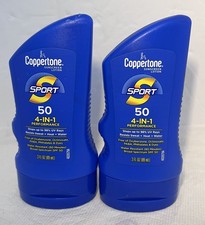 2 Coppertone Sport SPF50 4-in-1 Sunscreen Lotion 3oz -Sweat  Water Resistant