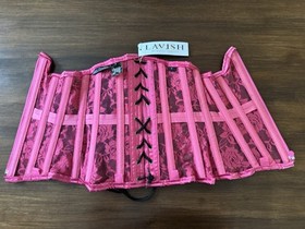 LAVISH Women Pink Lace Corset Size Small -Zip Back-Front Black Lace Up NWT