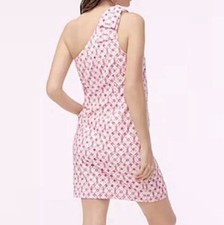 J. CREW Women’s Size 8 Eyelet One Shoulder Mini Dress Cotton White Pink Pockets