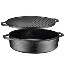 Lodge Pre-Seasoned Cast Iron Covered Deep Skillet, 5 Quart | Heavy-Duty Family