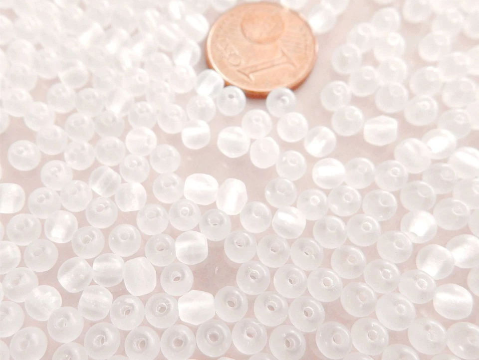140 Mini Glas Perlen 4mm rund weiß matt gefrostet Ice Look milchig - Bild 1 von 2